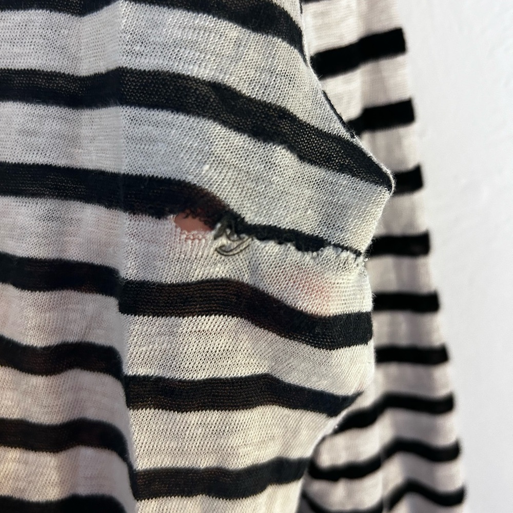 ⚓️ ALEXANDER WANG Breton Stripe Black White Pure Linen LS Tee Sz S Distressed - Picture 8 of 8
